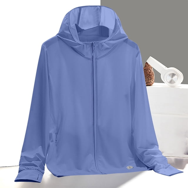 WRKEKC Summer Reflective UPF 50+ Hooded Jacket Lightweight Breathable Solid Color Night Running Essential for Women Sky Blue 3XL