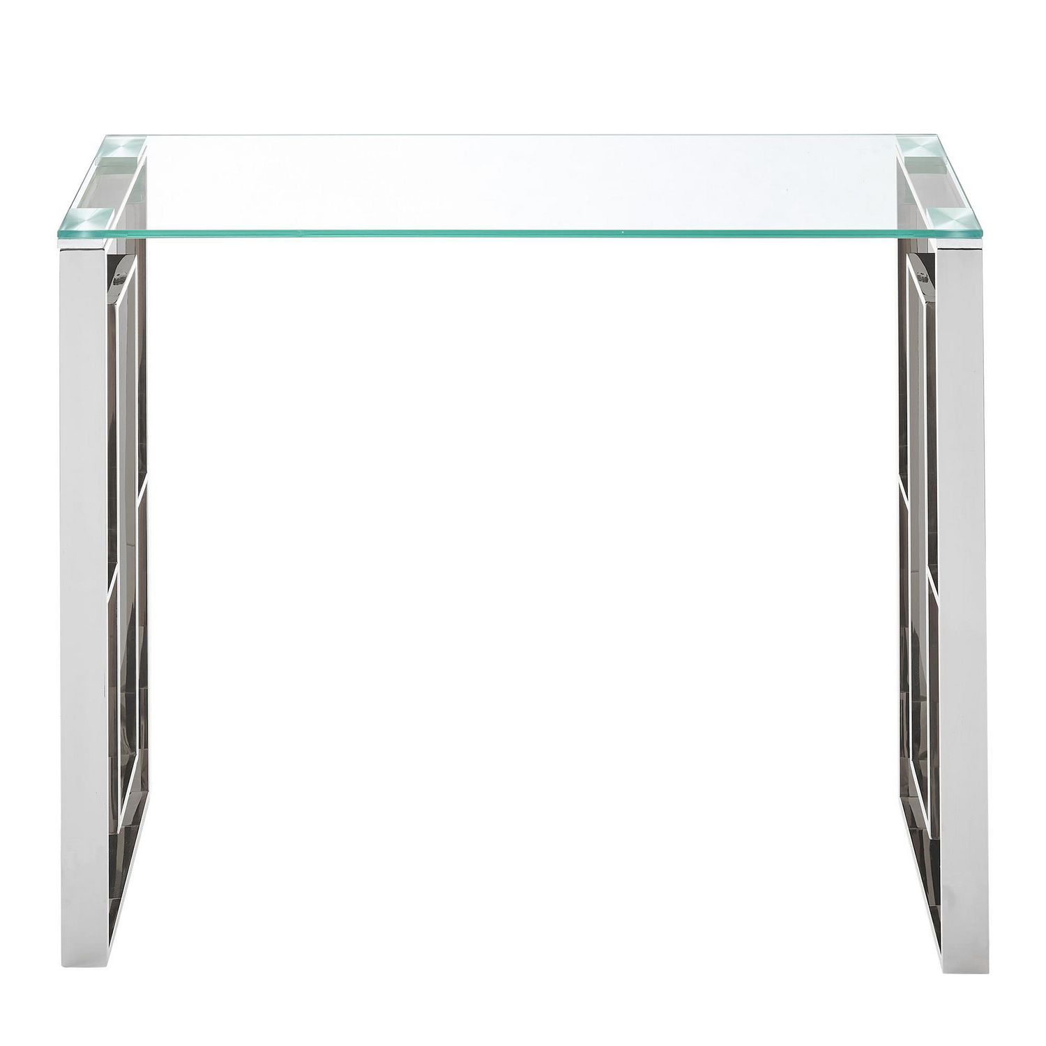 Console/bureau contemporain en acier inoxydable et verre – argent