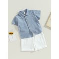 thumbnail image 3 of Fortune Toddler Boys Cotton Linen Outfits Short Sleeve Button Down Shirt Shorts 2Pcs Set, 3 of 8