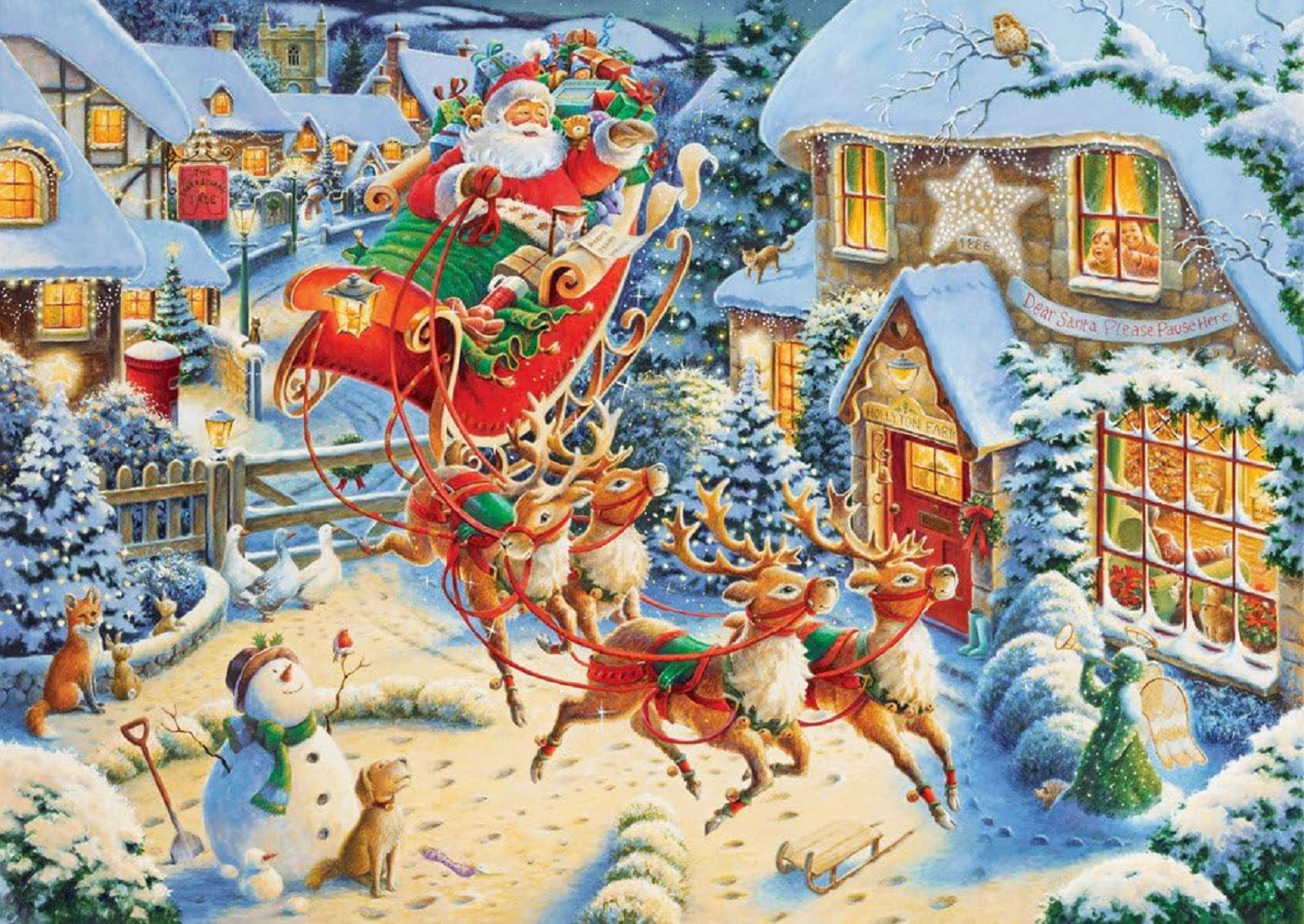 Refurbished Ravensburger 80330 Santa's Flying Visit - 1000 Pieces Christmas Puzzle