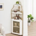 thumbnail image 1 of Armoire de Bar d'Angle, Armoire à Vin Moderne avec Tablettes de Rangement et Porte en Treillis, Armoire de Rangement pour Alcools de Bar à Domicile avec Support en Verre pour Salon, Salle à Manger, 1 of 8