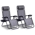 thumbnail image 1 of Serene Life Zero Gravity Lounge Chair, Adjustable Steel Mesh Recliners, with Removable Pillows and Cup Holder Trays, Side Tables, Set of 2, Gray (SLZGHGRY87), 1 of 8