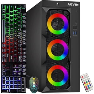 AQVIN LuminaRings RGB PC Tour ~ Intel Core i7 Processeur jusqu'à 4,0GHz ~ 16GB DDR4 RAM ~ 256GB NVMe SSD ~ WiFi, Windows 11 Pro