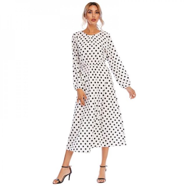 Robe en Mousseline à Pois pour Femmes, Col à la Taille, Longue, d'Été, Blanche, P