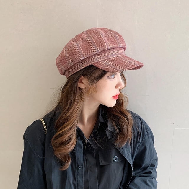 Chapeau Vintage d'Hiver pour Femme à Carreaux, Béret Gavroche, CapBerets