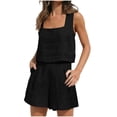 thumbnail image 1 of Womens 2 Piece Outfits Linen Square Neck Crop Tops Short Set 2023 Lounge Matching Sets Trendy Clothes Beach Summer, 1 of 9