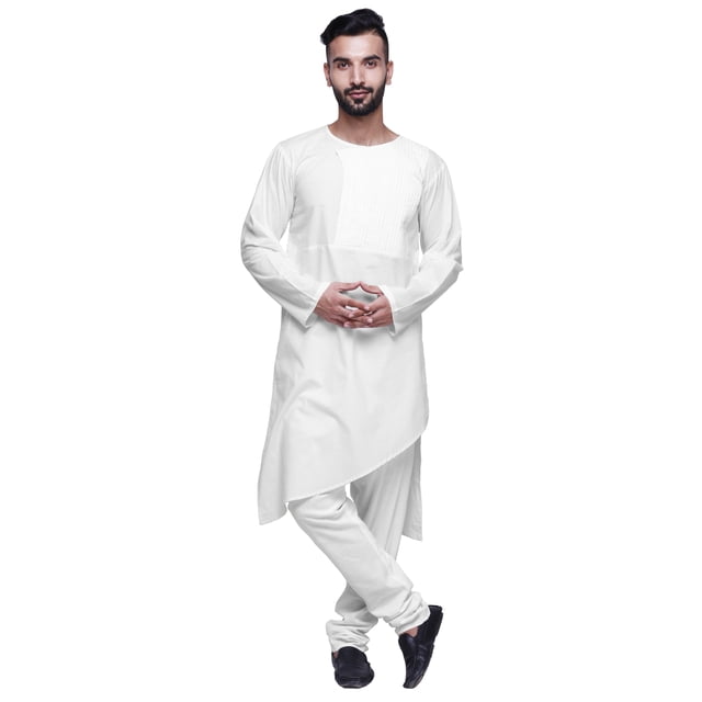 Atasi Kurta Long Asymétrique Indien pour Homme, Kurta Uni à Col Rond, Tenue de Fête