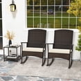 thumbnail image 4 of Costway 3 Piece Patio Rocking Set Wicker Rocking Chairs with 2-Tier Coffee Table Off White, 4 of 9