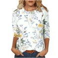 thumbnail image 2 of Blouses pour Femmes Chic Décontracté Manches 3/4 T-shirt Imprimé de Mode pour Femmes Mi-Long Manches 3/4 Blouse Col Rond Hauts Décontractés Blouses Fluides pour Femmes en Liquidation, 2 of 4