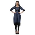 thumbnail image 3 of Moomaya Robes Indiennes pour Femmes Décontractées d'Été Imprimées Manches 3/4 Longue Kurta, 3 of 6