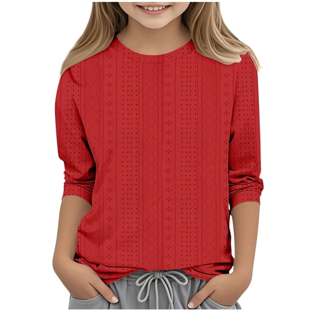 Bwiyojiz Tailles Mode 110-160 T-Shirts/chemises pour Enfants à Couleur Unie à Manches 3/4 à Col Rond, Rouge
