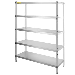 VEVOR Unité de rayonnage en acier inoxydable 48x18,5 pouces 5 Niveau réglable étagère Unité de rangement acier inoxydable Étagères de service lourd pour cuisine Bureau commercial Garage 330lb Par plateau