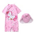 thumbnail image 1 of HAWEE Swimsuit for Girls One Piece Swimwear Unicorn Bathing Suit Short Sleeve Rash Guard Swimwear Zip with Hat, 1 of 7