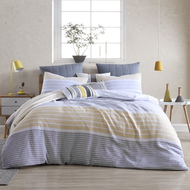 Swift Home 100% Cotton Yarn-Dyed Stripe Gauze Duvet Cover Set, Textured, Full/Queen, Yellow