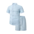 thumbnail image 3 of TIMIFIS Men's Cotton Linen Sets Short Sleeve Pleats Suits 2 Piece Button Shirt and Shorts Beach OutfitsFall, 3 of 8