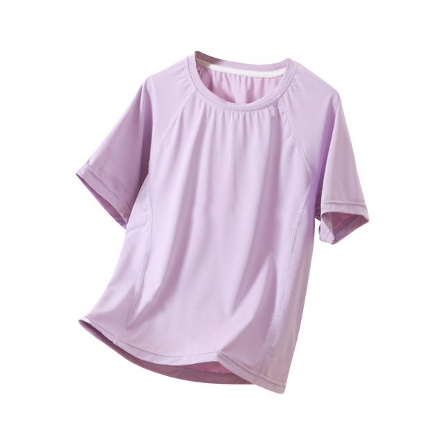 Zpanxa T-Shirts pour Filles Couleur Unie Respirant Manches Courtes Col Rond Haut de Sport Polyester 5 Ans