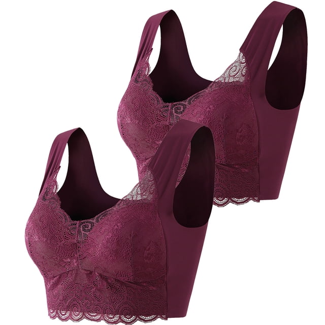 Timegard 2pc Plus Size Bras for Women No Underwire Lace Full Support Back Smoothing Comfort Daily Bras