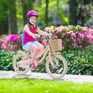 Gymax Vélo de vélo pour enfants de 16'' de style rétro avec barre réglable en hauteur & Siège Rose