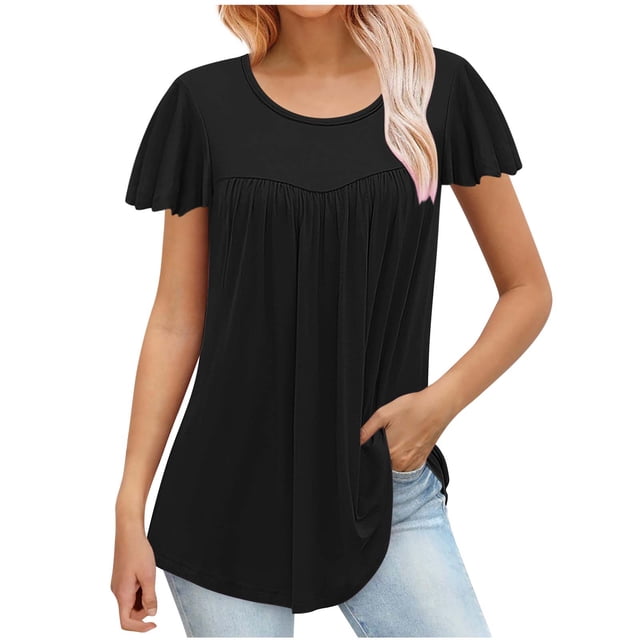 fheaev Hauts d'Été pour Femmes 2025 Vacances Mode pour Femmes T-shirt Imprimé Blouse à Manches 3/4 Col Rond Décontracté