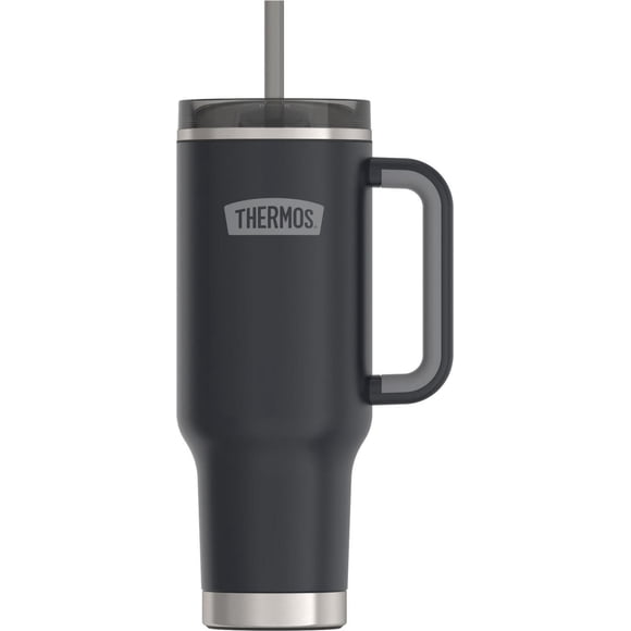 Thermos Vacuum Insulated Stainless Steel 40 oz Cup Holder Mug with Straw, Granite