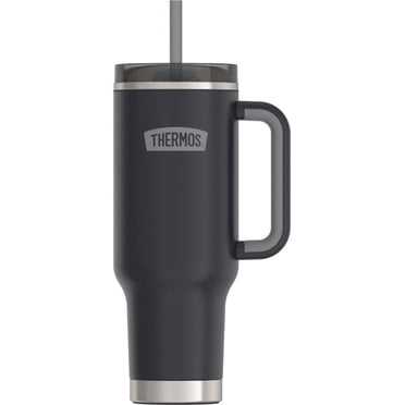 Thermos Vacuum Insulated Stainless Steel 40 oz Cup Holder Mug with Straw, Granite