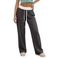 thumbnail image 2 of Women'S Contrast Color Waistband Sweatpants Wide Leg Pants with Drawstring Buckle Dark Gray M, 2 of 8