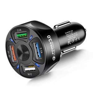 4 Chargeur de voiture portuaire USB Adaptateur 12-24V Adaptateur de chargeur de voiture USB Chargeur de voiture QC 3.0 Chargeur de téléphone de voiture pour allumeur de cigarette à charge rapide (Noir)