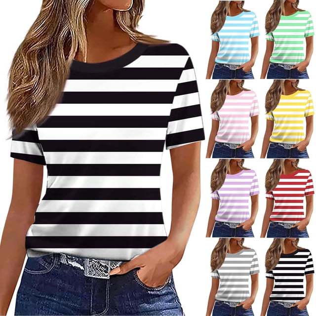Sentmoon Haut pour Femmes Chemisiers pour Femmes Chic Décontracté Été avec Imprimé Manches Courtes Col Rond Coupe Ajustée Boho T-Shirt pour Femmes pour le Gym et l'Entraînement P-2TG