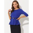 thumbnail image 2 of INSPIRE CHIC Hauts à Basque pour Femmes Manches 3/4 Enseignante Ceinturée Blouse Élégante de Travail de Bureau S Bleu, 2 of 5