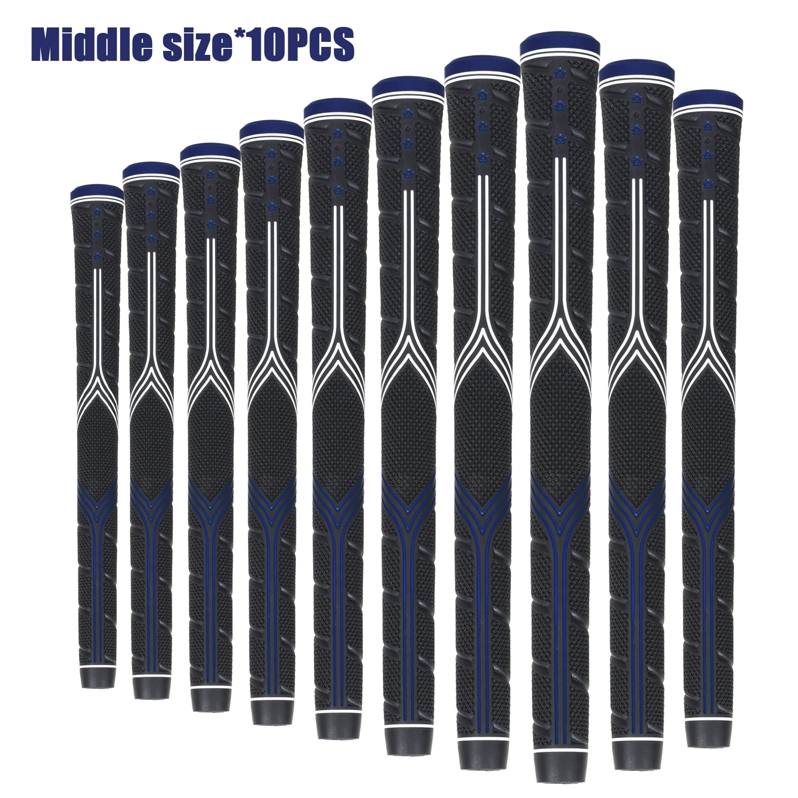 10PC Premium Golf Grip – Black Rubber Anti-Slip Handle (Standard/Medium/XL) – High Feedback Golf Club Grip for Enhanced Control Midsize Blue10pcs