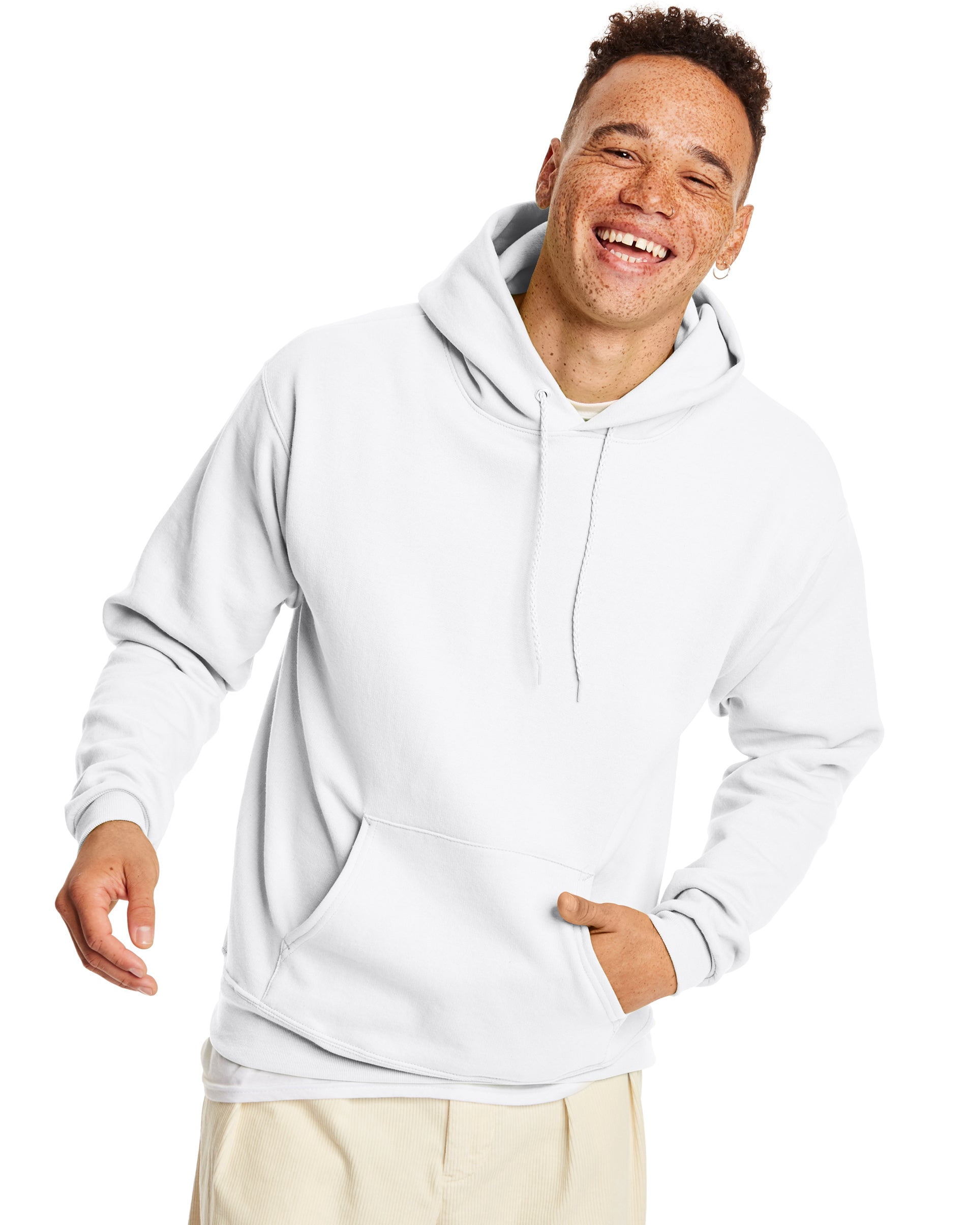Hanes Mens EcoSmart Fleece Hoodie, 3XL, White