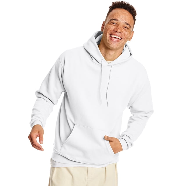 Hanes Mens EcoSmart Fleece Hoodie, XL, White