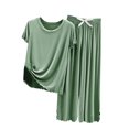 thumbnail image 1 of Yuyuzo Ensemble de Pyjama pour Femmes, T-Shirts à Manches Courtes Col Rond à Volants, Vêtements de Nuit Taille Haute, Pantalons à Jambes Sauvages, 1 of 3