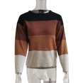 thumbnail image 4 of Women Sweater Color Block Stripe Top Color Block Round Neck Long Sleeve Blouse, Khaki, S, 4 of 7
