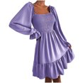 thumbnail image 1 of cfhntfmh Robes pour Femmes Mode Col Carré Robe Midi Froncée Décontractée Ample Manches Longues Ourlet à Volants Robe de Cocktail, 1 of 7