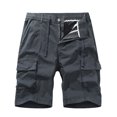 thumbnail image 1 of Men Casual Solid Zipper Button Pockets Elastic Waist Cropped Cargo Shorts(Dark Gray,M), 1 of 3