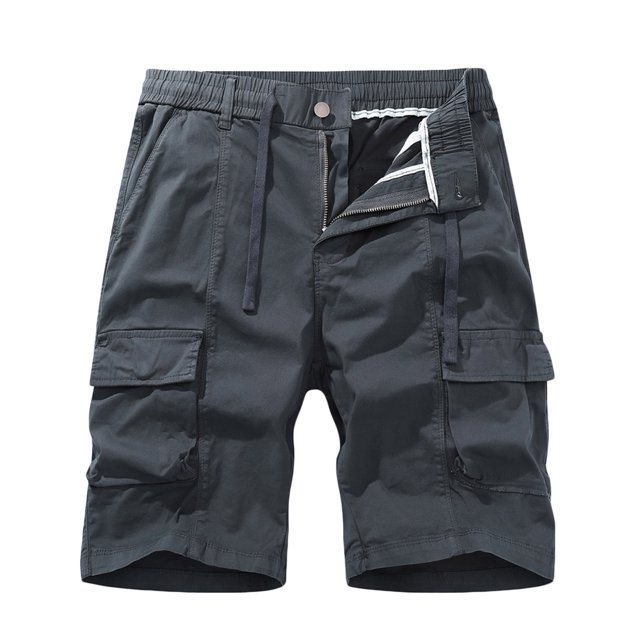Men Casual Solid Zipper Button Pockets Elastic Waist Cropped Cargo Shorts(Dark Gray,M)