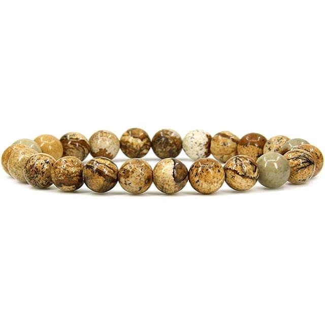 Angelstones Bracelet Extensible Unisexe en Perles Rondes 8 mm avec Jaspe Photo Naturel