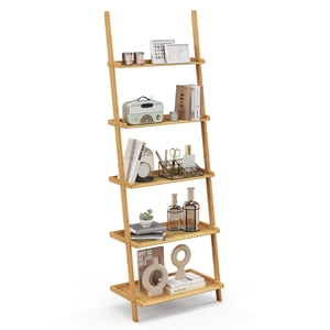 Gymax 5-Tier Étagère de bamboo étagère murale Bibliothèque d'affichage de bibliothèque