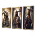 thumbnail image 3 of Designart "Jesus with Cross in Black III" Religious Landscape Framed Wall Art Set Of 3 - Black Religious Landscape Frame Gallery Wall Set For Home Decor, 3 of 6