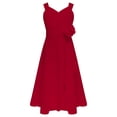 thumbnail image 1 of TSSOE Robe de Fête Élégante Sans Manches en Mousseline pour Filles, Col en V, Corsage Froncé, Robe pour Demoiselles d'Honneur, Bourgogne 10, 1 of 5