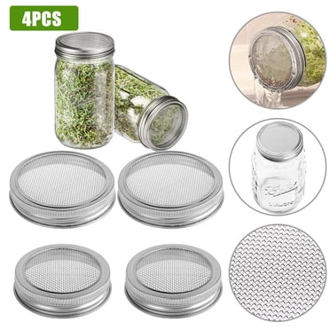 MYG Ensemble de Couvercles de Germination en Acier Inoxydable - Lot de 4 Couvercles à Mailles de 70 mm pour Pots Mason, Germination des Graines, Filtrage, Tamisage - Trousse de Germination Bricolage pour la Cuisine à la Maison, Va au Lave-Vaisselle