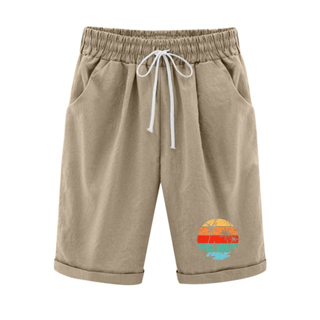 Birdeem Pantalons d'Été pour Femmes Imprimé Cinq Points Grande Taille Coton Lin Pantalons Décontractés