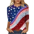 thumbnail image 2 of Frostluinai T-Shirts Patriotiques pour Femmes Manches 3/4 Rouge Blanc et Bleu T-Shirts Col Rond T-Shirts de Fête de Vacances T-Shirts d'Été Décontractés, 2 of 5