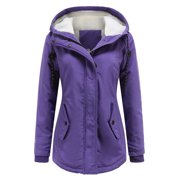 Women Thick Down Jacket Winter Coat Long Sleeve Fuzzy Fleece Parka Coat Casual Hooded Overcoat with Pockets