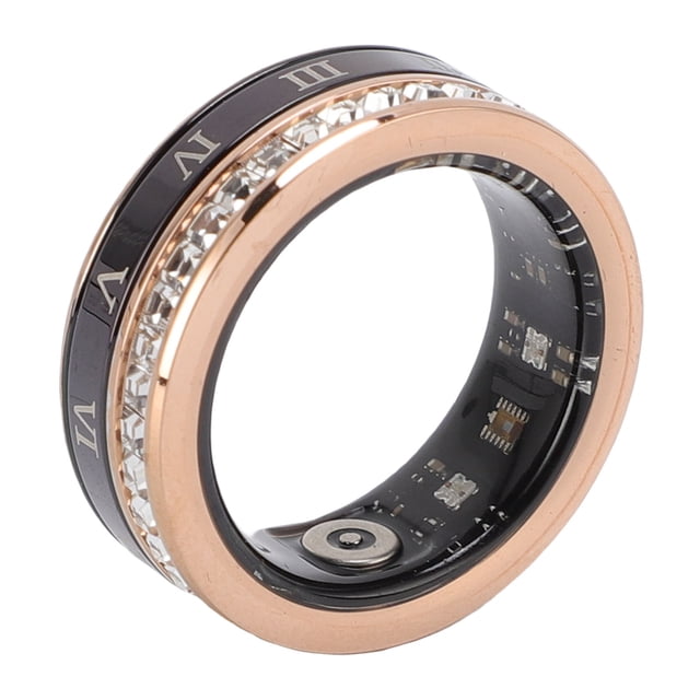 Bague Intelligente Décorée de Strass, Étanche, Compteur de Pas, Longue Autonomie, Bague de Mise en Forme Intelligente avec Étui de Chargement et Application