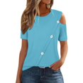 thumbnail image 1 of Timegard Hauts à Épaules Dénudées pour Femmes Col Rond à Boutons Manches Courtes Tunique Décontractée d'Été Blouse, 1 of 7