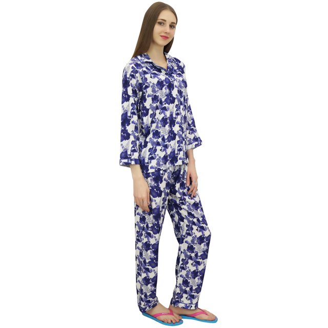 Bimba Off-White Printed Shirt With Elastic Waist Pajama Pant Night Wear Set-18