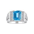 thumbnail image 1 of RYLOS Men's Rings 14K White Gold Designer Style 10X8MM Emerald Cut Shape Gemstone & Diamonds Blue Topaz December Birthstone Rings For Men Size 13, 1 of 6