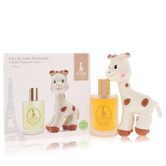 Sophie La Girafe Eau de Soin Parfumée par Sophie La Girafe Coffret Cadeau -- 3,4 oz Eau de Soin Parfumée pour la Peau (Sans Alcool) + 1 Jouet Doux Sophie La Girafe pour Femmes